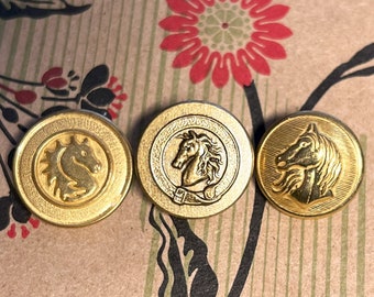 Horse Head Buttons Mix Of 3 Brass Buttons