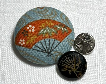 Fan Picture Buttons, 3 Vintage Buttons With Fan Designs