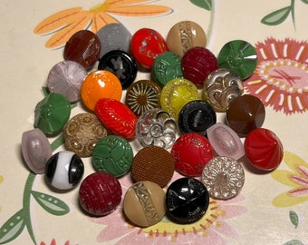 Vintage Art Deco Glass Buttons Mix Of 30 Small Buttons