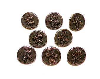 8 Matching Purple Tinted Antique Metal Buttons Austrian Tinies