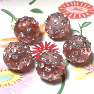 Vintage Pink Plastic Buttons With Rhinestones Set Of 5 image 2