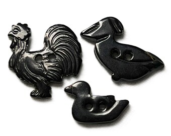 Vintage Bakelite Animal Buttons - Choose ONE - Black Rooster, Black Duck, or Black Pelican.