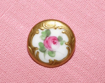 Rose Button of Hand Painted Porcelain with Gold Gilding