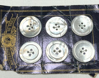 Vintage White Shell 4 Hole Buttons On French Card