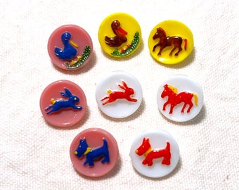 Vintage Glass Animal Kiddie Buttons, Choose ONE, Rabbit, Dog, Horse, Duck