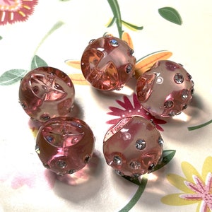 Vintage Pink Plastic Buttons With Rhinestones Set Of 5 image 3