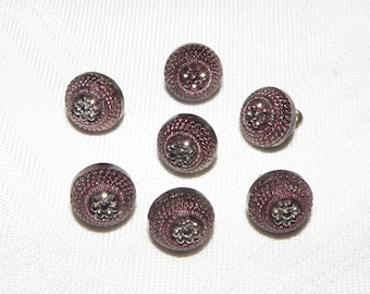 Black Glass Ball Buttons with Silver Luster and Rose Wash Lot of 7 Matching Antique Buttons