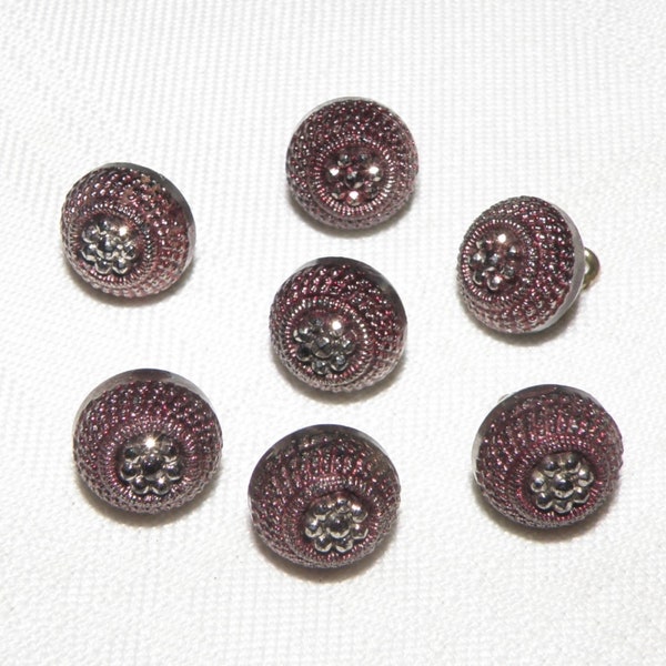 Black Glass Ball Buttons with Silver Luster and Rose Wash Lot of 7 Matching Antique Buttons