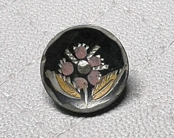 Antique Small Bright Cut Pewter Flower Button