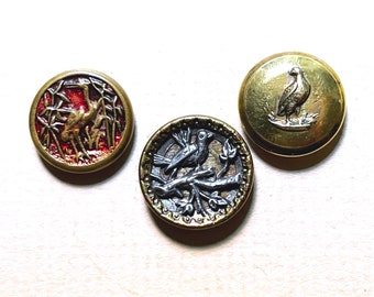 Antique Bird Button Mix Of 3