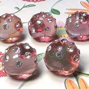 Vintage Pink Plastic Buttons With Rhinestones Set Of 5 image 5