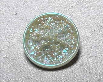 West German Gray Glass Button With Aurora Luster