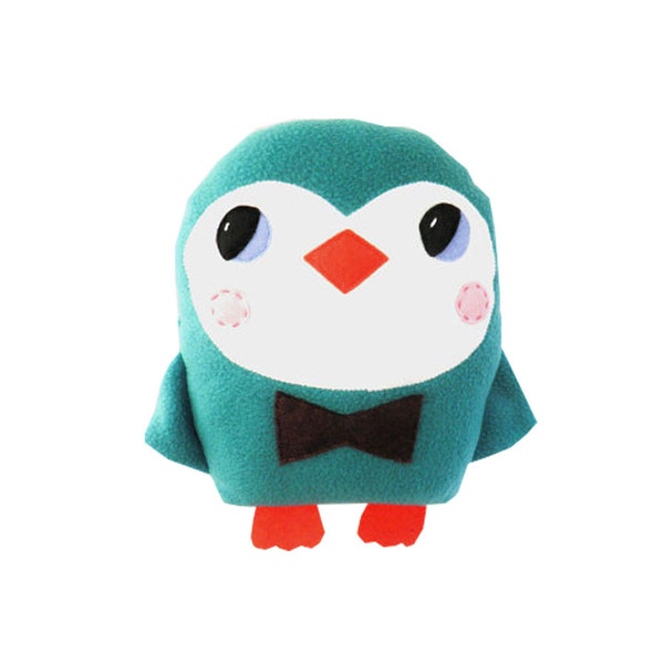 TEAL Penguin plush softoy - with a brown bowtie - in fleece - by Onelittleredfox