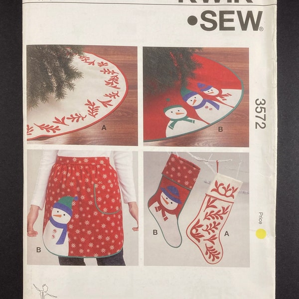 Tree Skirt, Holiday Stockings & Apron Pattern Set I Christmas Gift I Personalized Gift Idea I Kwik Sew Pattern 3572 I Out of Print I Uncut