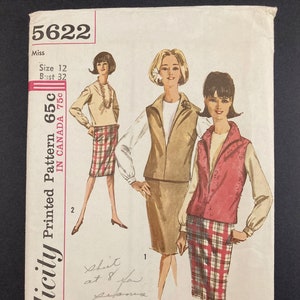 Sweater Vest, Blouse, & Skirt Pattern I Blouse Pattern I Skirt Sewing Pattern I Vintage Simplicity Pattern 5622 I Uncut I Size 12