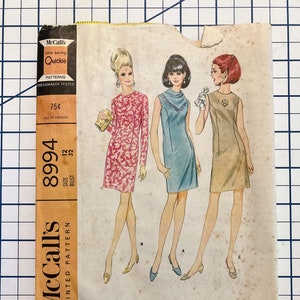 Shift Dress Sewing Pattern I 1960s Dress Pattern: Perfect Summer Dress! Easy Dress Pattern I Vintage McCalls Pattern 8994 I Cut I Size 12
