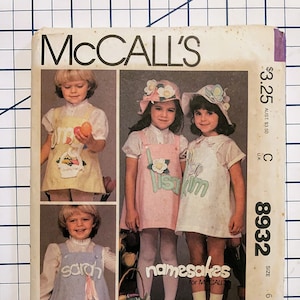 Girl&#39;s Jumper Dress Pattern with Matching Hat I Pinafore/Apron/Smock Dress I Vintage McCalls Pattern 8932 I Uncut I Size 6