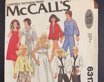 Vintage Doll Clothing Sewing Pattern 1970s I Vintage McCalls Pattern 6317 I Partially Cut I Doll Sizes