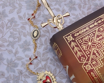 Gold fantasy sword bookmark with charms