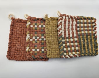 Agarraderas rústicas de 15 cm hechas a mano, 100 % algodón - Juego de dos agarraderas - Agarraderas bonitas y únicas para la cocina o como regalo