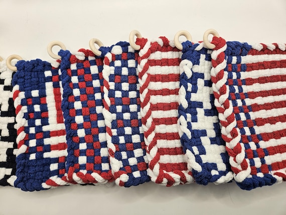 Patriotic 6" Handmade 100% Cotton Potholders - Potholder set of two - Cute & unique Independence Day  potholders for kitchen or gift