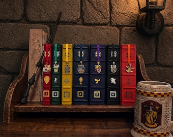 Juego de libros de la Escuela de Magia encuadernados en cuero – Serie de fantasía Rebound, decoración de biblioteca mágica