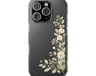 Funda transparente para teléfono con estampado botánico verde salvia / Funda minimalista transparente para iPhone y Samsung