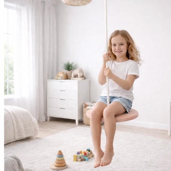 Wooden ring swing with sturdy rope suspension, round wooden swing, wooden ring with rope, circular swing, indoor/outdoor swing