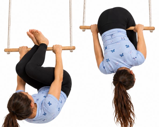 Adult trapeze. Gymnastics equipment for home use. Adjustable trapeze. Wooden trapeze for adults with adjustable rope length. Fitness trapeze.