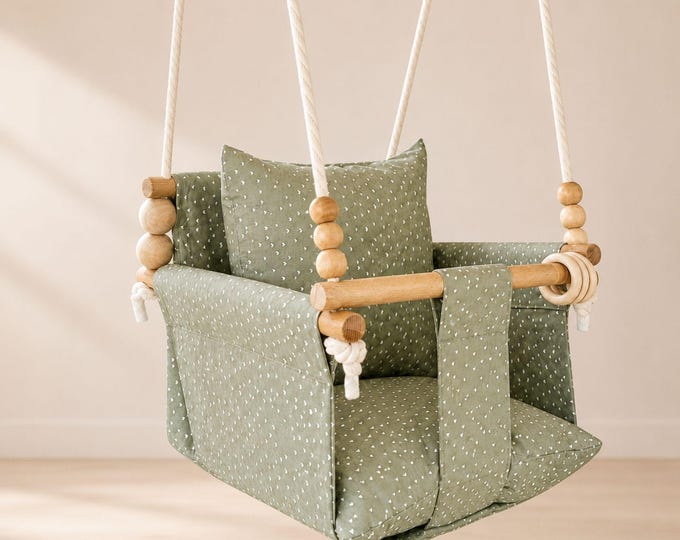 Montessori baby swing, swing with cushion, children's swing with height-adjustable ropes, gift for baby.