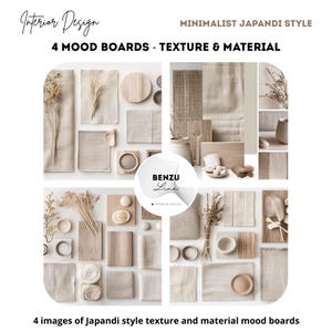 Japandi Style Interior Design Mood Board, Minimalist Texture Vision Board, Home Decor Idea, Material Inspiration 4 DIGITAL MOODBOARDS