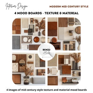 Mid Century Mood Board for Interior Design, Home Decor Vision, Texture and Material Board, Designer Tool, inspiration 4 DIGITAL MOODBOARDS