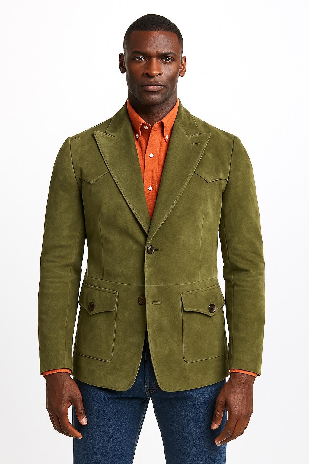 Men's Olive Green Suede Leather Blazer | 100% Lambskin Jacket