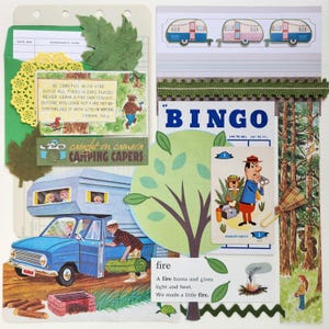 Camping Capers | Coleção de objetos vintage | Mais de 25 peças | Técnica mista | Diário de sucata | Pacote de recortes | Kit de inspiração | Artes e artesanato em papel