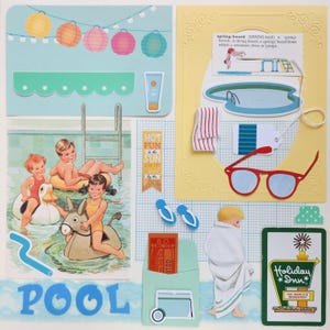 Koel bij het zwembad | Vintage Ephemera-collectie | 25+ stuks | Gemengde techniek | Junkjournaal | Restantenpakket | Inspiratiekit | Papierkunst knutselen