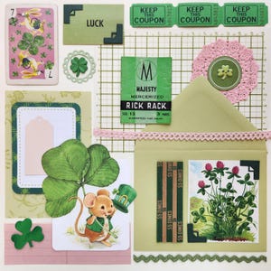 Lucky Clover | Coleção Vintage Ephemera | Mais de 25 peças | Técnica mista | Diário de sucata | Pacote de sucata | Kit de inspiração | Artes e ofícios em papel