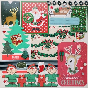 Jingle jusqu'au bout | Collection vintage éphémère | Plus de 25 pièces | Technique mixte | Journal indésirable | Paquet de ferraille | Trousse d'inspiration | Artisanat en papier