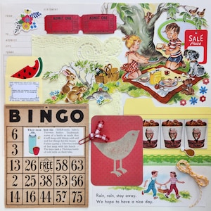 Picknick Freunde | Vintage Ephemera Sammlung | ab 25 Stück | Mischtechnik | Junk Journal | Restposten | Inspiration-Kit | Papier Kunsthandwerk