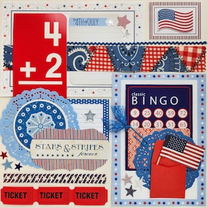 Rojo, blanco y azul / Colección de efímeras vintage / Más de 25 piezas / Técnica mixta / Diario basura / Paquete de recortes / Kit de inspiración / Manualidades con papel