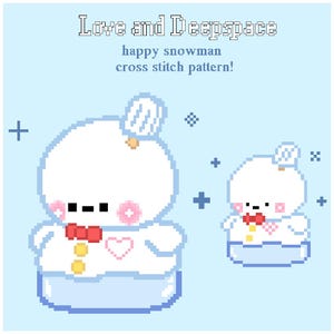 Love and Deepspace Happy Snowman Cross Stitch Pattern