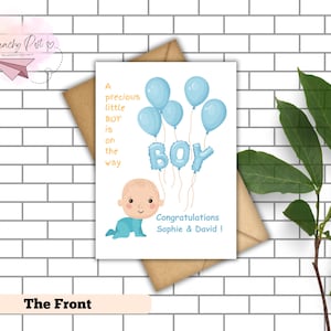 Aangepaste kaart babyshower Nieuwe moeder vader Nieuwe aanstaande ouders Componenten bewerkbaar Gefeliciteerd babyjongen op komst Babyshower wenst dat moeder wordt
