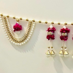 Door Toran 40 Inch Diwali Toran Bandarwar Pearl Beads Wall Hanging Valance for Puja Mandir Home Temple Wedding Decor Housewarming Decoration