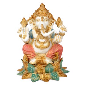 Ganesha Statue 15 Inch Ganesh Idol Brass Chemical Painted Ganpati Figurine for Temple Office Home Decor Good Luck Gift for New Beginning