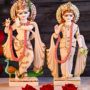 Radha Krishna Idol Couple Statue God of Lovers 15 Inch Handmade Culture Marble Anniversary Gift Radha Krishna Moorti for Temple Office Home
