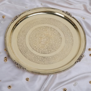 Brass Pooja Thali 12/8 Inch Arti Thali Puja Plate for Pooja Room Home Temple Decor Diwali Housewarming Wedding Navaratri Rakhi Return Gifts