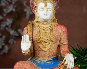 Messing Hanuman Statue Chemisch bemalt 11,5 Zoll Segen Bajrang Bali Idol mit Jaap Mala Handgefertigte Mahabali Hanuman Murti für Tempel Zuhause