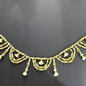 Door Toran With Side Hangings 40 Inch Diwali Toran Bandarwar Pearls Beads 3PC Wall Hanging Valance for Puja Mandir Home Temple Wedding Decor