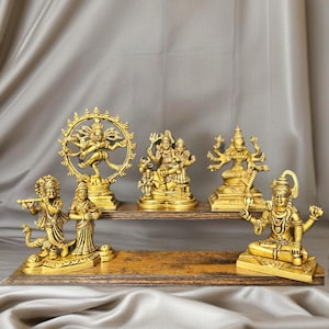 Brass Hindu God Goddess Statues for Temple Shiv Parivar Shiva Radha Krishna Varahi Amman Hanuman Shrinathji Natraja Idol Return Gift 5-7Inch