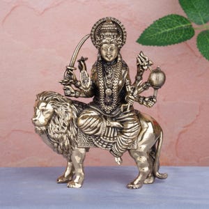 Maa Durga Idol 5 Inch Premium Brass Feminine Energy Hindu Goddess Durga Statue for Pooja Temple Home Decor Mata Rani Figurine Navratri Gifts