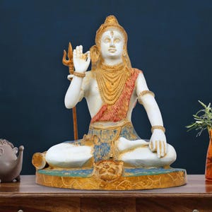 Lord Shiva Brass Chemical Painted Statue 9.5Inch Seated God of Meditation Handcrafted Shiv Shambhu Shiva Murti Home Temple Mandir Decor Idol